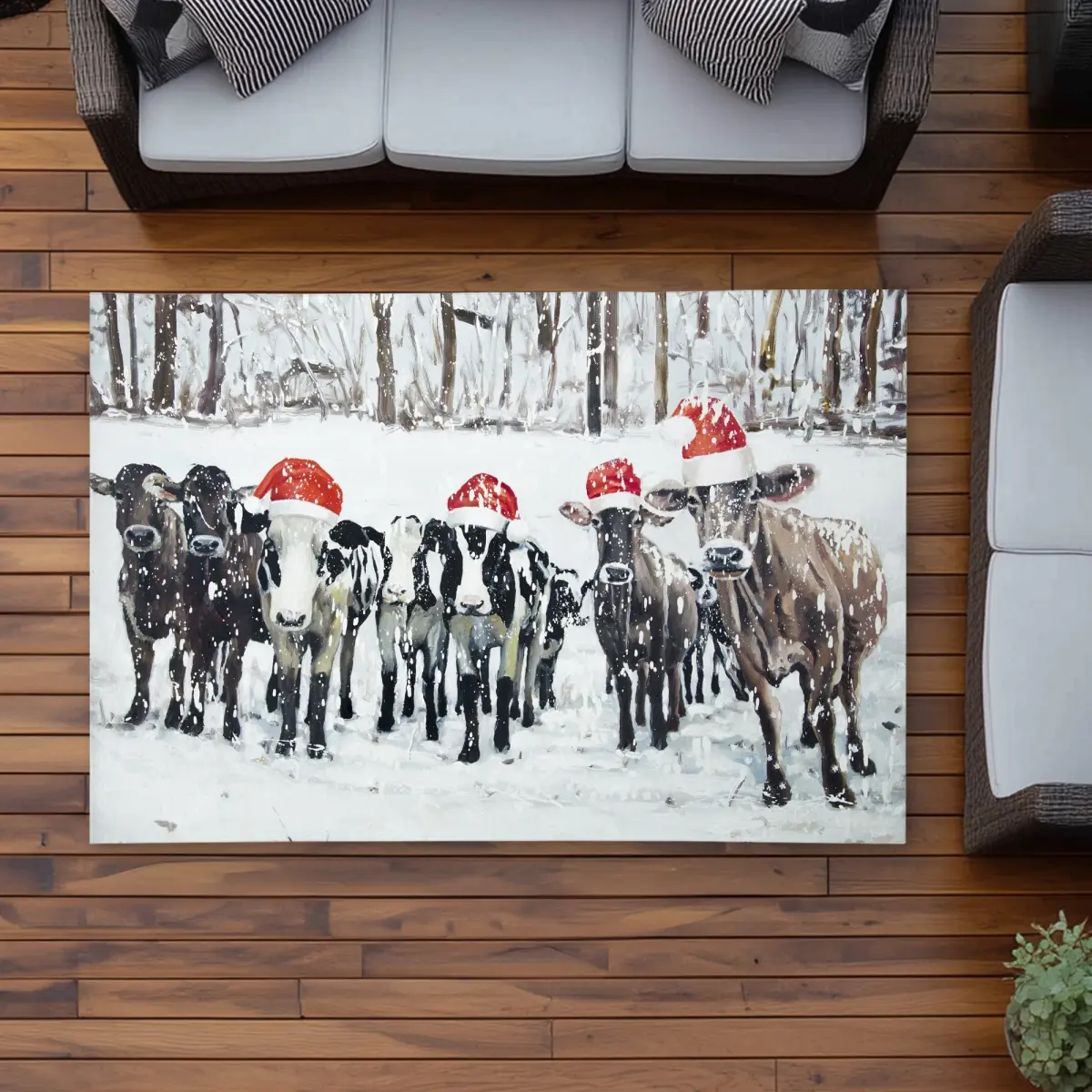 Begin Home Decor C1ROAR46QVI92E 4 x 6 ft. Curious Christmas Cows Rug - White Living Room Outdoor Decor - Rectangle