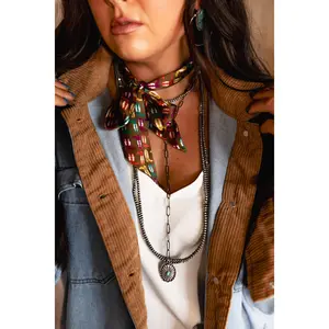 Brown Silk Twilly with Multicolor Cowboy Boots