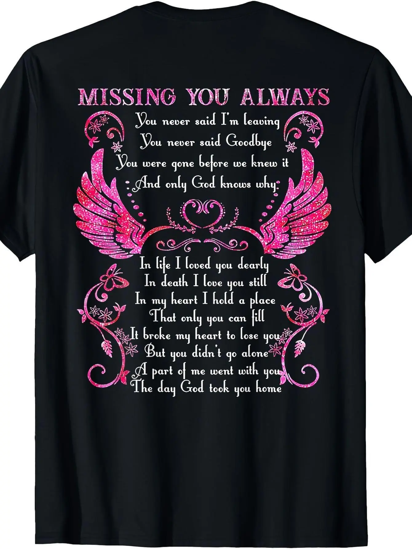 Love Forever Mom & Dad in Heaven T-Shirt| In Loving Memory Memorial Shirt with Angel Wings & Heartfelt Poem,  Fit Round Neck Short Sleeve, Unisex Adult Bereavement Gift for Loss of Parents, Easter Sympathy Apparel, Plus Size