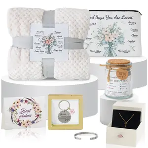 Christian Gifts for Women, Religious Birthday Graduation Gift Basket - 7 Pcs Set with Blanket, Tote, Scripture Jar, Cross Necklace, Bracelet, Keychain, Card - Faith Gift for Mom, Sister, Grandma