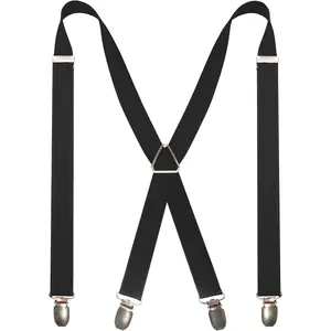 Mens Solid Color Suspender with 4 Clips Adjustable Braces