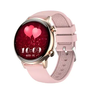 Pink Smart Sport Watch(Answer/Make Calls) Silicone Strap  AMOLED HD screen Fitness Tracker,Blood Oxygen/Blood Pressure/Heart Rate/Sleep Monitor/Pedometer/Calories Multiple Sports, NFC Waterproof  menstrual cycle management F/Android iOS Bluetooth Devices