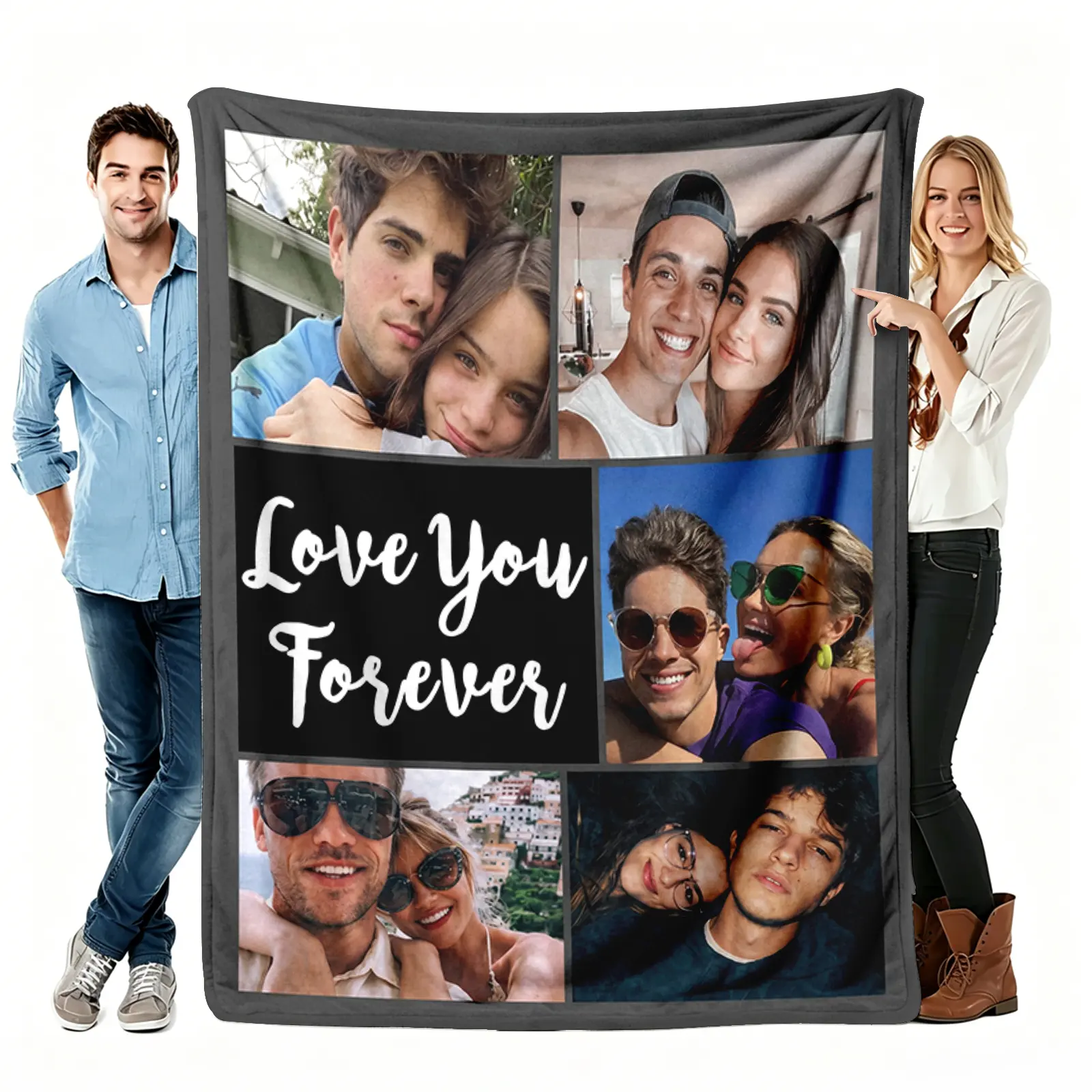 Personalized Flannel Custom Blanket - Custom Photo, Name & Anniversary Quote Printed, Warm Cozy Throw, Wedding Theme, Letter Embroidery, Photographic, Printed Pattern Blanket for Couples, Mother's Day Gift, Wedding Theme Blankets