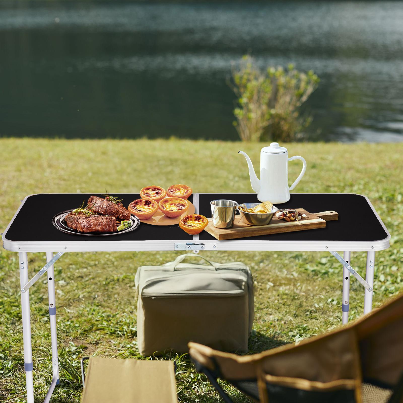 4Ft Portable Folding Table with Carry Handle, Heavy Duty Aluminum Frame Fold-in-Half Dining Table, Waterproof Multi-Purpose for Camping, Picnic, BBQ, Party, Indoor & Outdoor Use