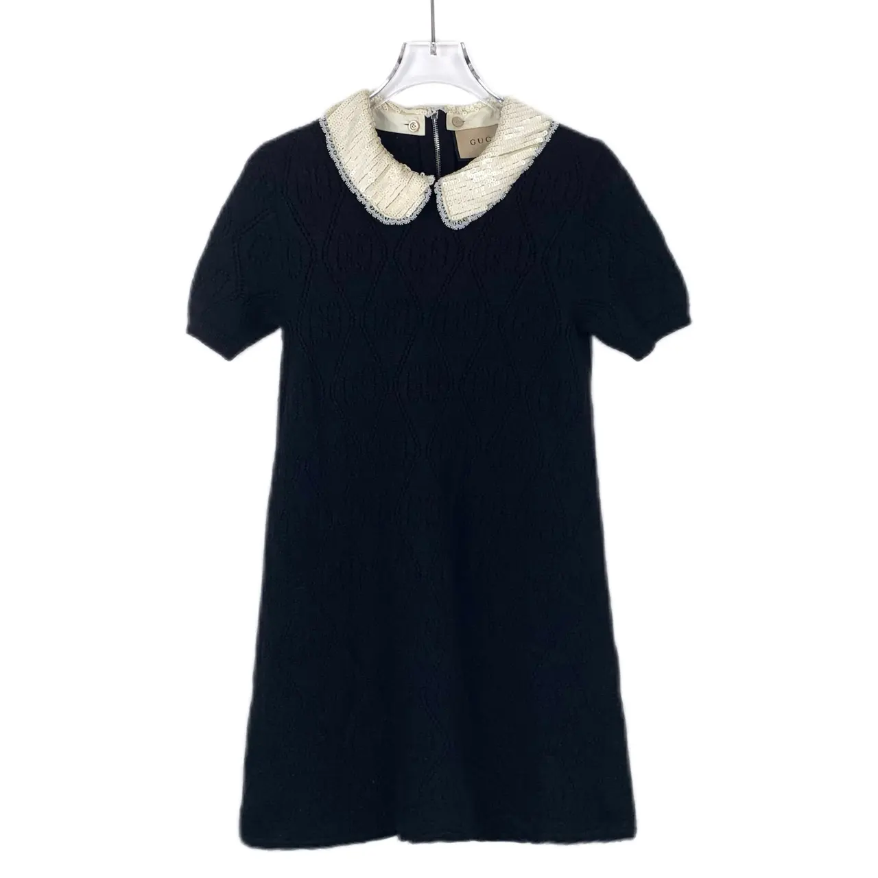 RDLT-Gucci Sequin Doll Collar GG Black Silk-Wool Dress-SIZE S