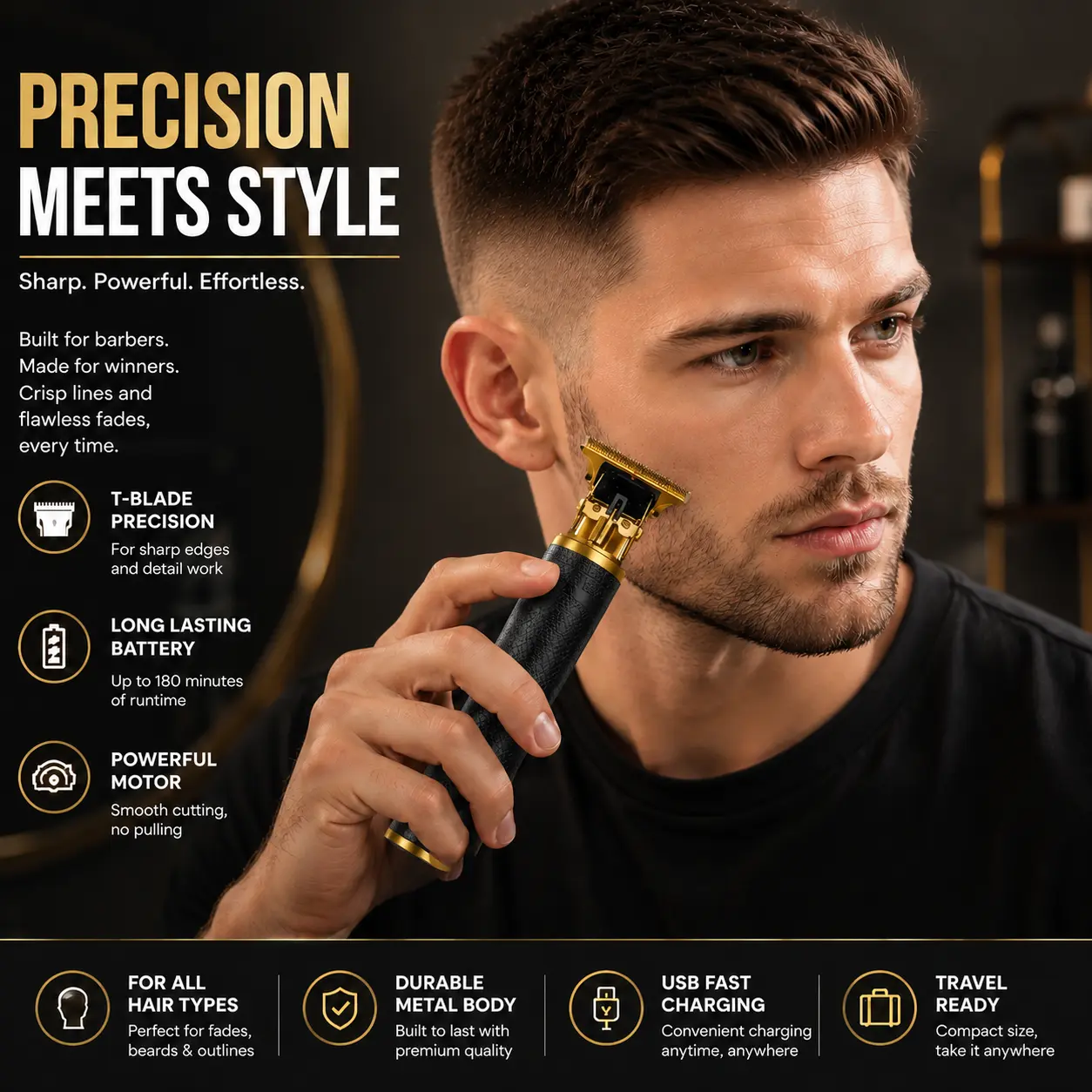 Hair Clippers for Man, Cordless Hair Clippers, Body Hair Trimmer, Professional Hair Clippers, Electric Trimmer for Men IPX4 Waterproof with Comb Guides, USB Rechargeable, Haircut Machine