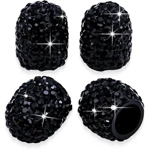 4PCS Bling Crystal Diamond Tire Stem Valve Caps, Dustproof Tire Valve Caps For Cars, SUV, Trucks, Bikes, Motorcycles, Bicycles (Black)