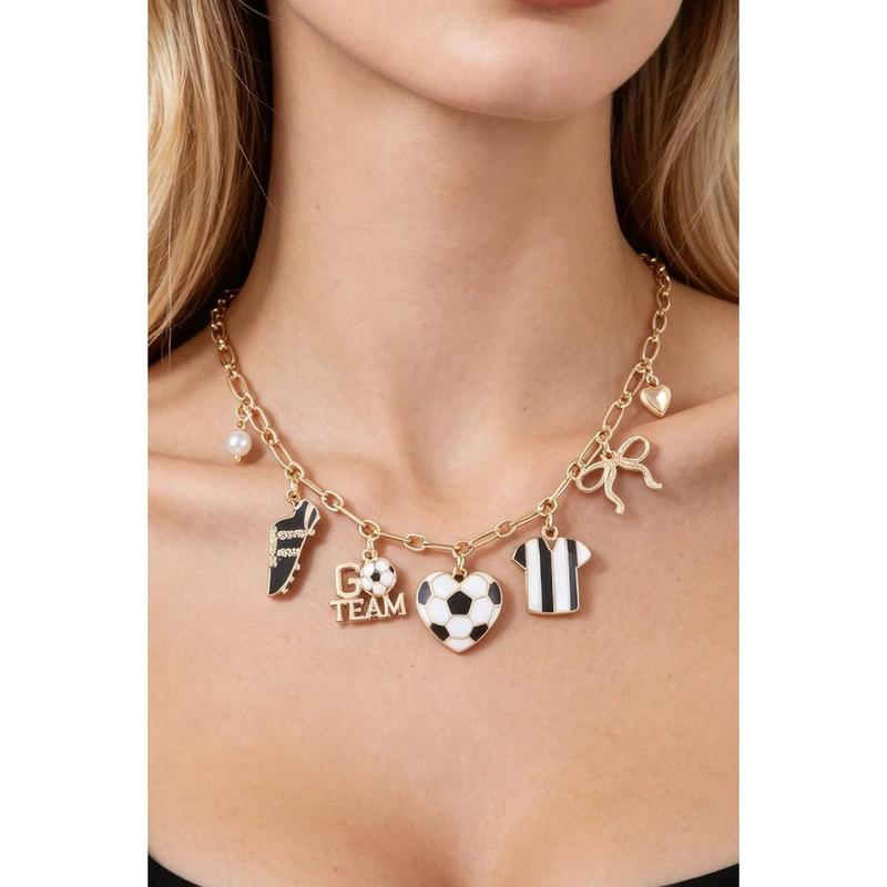 Elara Women's Varsity Soccer Charm Necklace, Sporty Chic Gold Tone Ball Pendant Chain, Blokecore Aesthetic Layering Choker for Game Day Tailgate Casual Athleisure Streetwear Jewelry