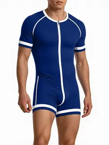 INCERUN Men's Fashion Casual Athletic Colorblock Striped Short Sleeve Jumpsuit, Suitable for Daily Wear, Comfortable and Stylish