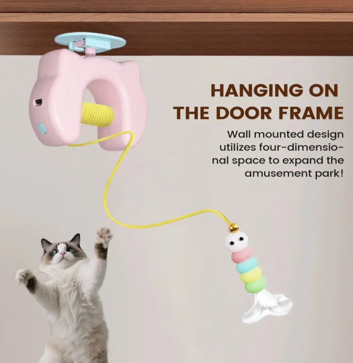 Interactive Cat Toys, Echargeable HangingDoor Cat Toy with Replacement Toy and Elastic Rope, Automatic Electric Flying Feather Cat Toy for Chase Exercise Enrichment Stimulation, Durable Safe Hanging Toy for Bored Kittens Adult Multi Cat Households teaser