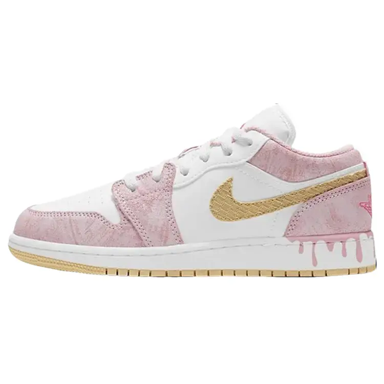 NIKE Women's Air Jordan 1 Low GS 'Strawberry Ice Cream' Youth-Fit Low Top Shoes - Sports Footwear for Sports, Casual Outfits, Street Ready Use