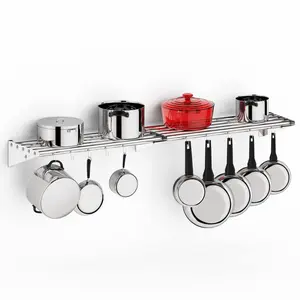 GARVEE Stainless Steel Wall Mount Shelves in Various Sizes (12x24, 12x36, 12x48, 12x60) with 5 Hooks and Load Capacities from 180 to 240 lbs, Ideal for Kitchen, Restaurant, Hotel, and Garage Storage Solutions.