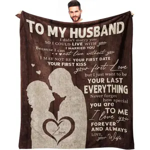 Husband Birthday Gifts, Husband Gifts for Valentines Day, Birthday Present for Hubby, Anniversary Wedding Present for Him, I Love You for Him Throw Blankets 60"x50", Printed on One Side with a Plain White Back, Halloween Thanksgiving Christmas Gift