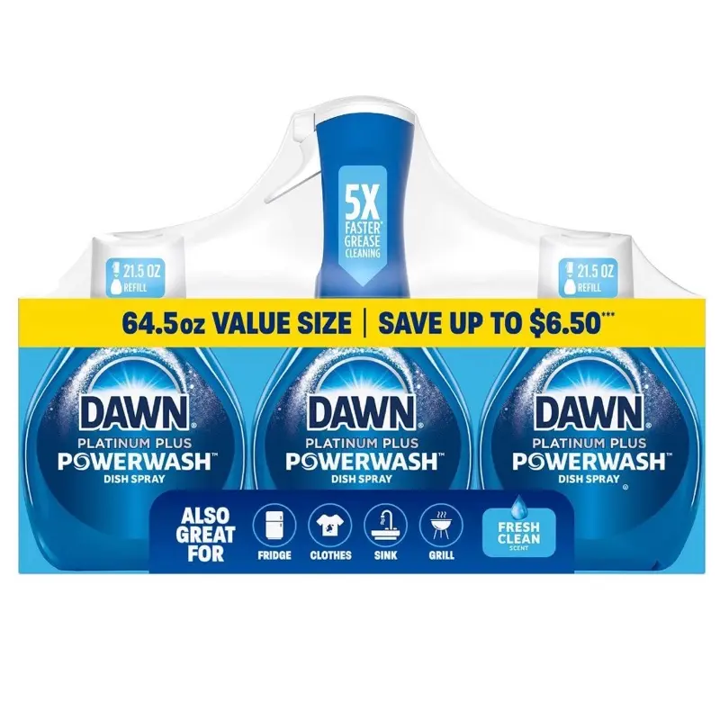 Dawn Platinum Plus Powerwash Scented Household Kitchen Cleaning Dish Spray Bottle Set, Fresh Scent, 1 Spray Bottle + 2 Refills, 64.5 fl. oz.