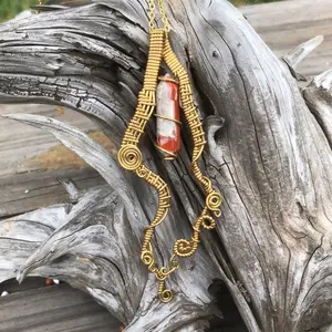 Egypt Inspired Red Jasper and Jewelers Brass Necklace