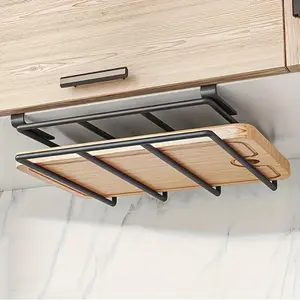 Black Metal Kitchen Hook Holders Easy Install Cutting Boards Pot LIDS Cabinet Door Hooks for Organizing Tools Supplies Organizer