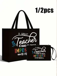 Teacher Appreciation Gift Bag, Large Capacity Fashion Handbag, Travel Tote Bag, Portable Bag, Printed with 'teacher's Endurance,' Includes Makeup Pouch, Ideal for Educators