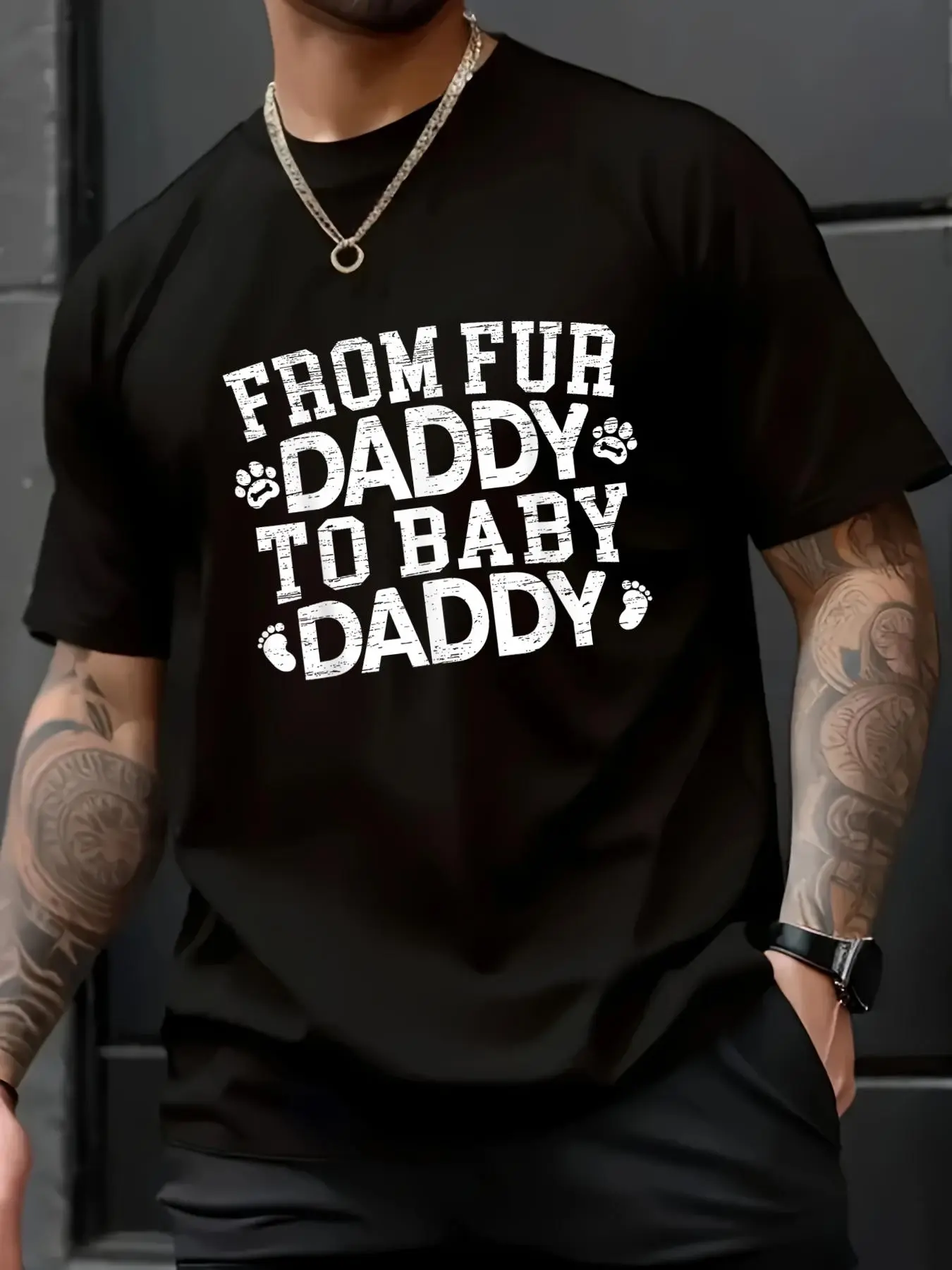 Unisex 100% Cotton "From Fur Daddy to Baby Daddy" Baby Announcement T-Shirt – Eye-catching Design, Everyday Casual, Street Style Tee
