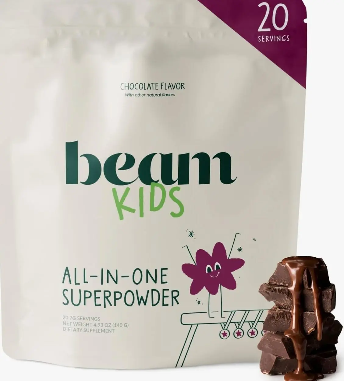 BEAM Kids Multivitamin Powder – Kids Vitamins with Greens, Probiotic & Prebiotic, Immune Support for Children & Toddlers, No Artificial Sweeteners, for Picky Eaters, 20 Servings, Chocolate Flavor