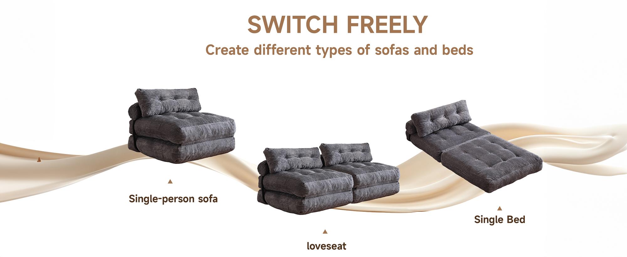 HARBORA 3-in-1 Corduroy Folding Sofa Bed, Tufted Convertible Sleeper Chair with Back Support, Fold-Out Floor Lounger for Small Spaces, Living Room, Bedroom and Apartment,bonelesscouches comfy couch,back-to-school season
