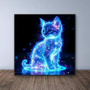 Cat Pattern Light Elf Cat DIY Diamond Art Painting Kit, Frameless 5D Mosaic Art, Home Decor