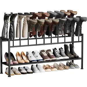 Boot Rack 3-Tier - Black Metal Boot Storage Rack for Tall Boots Organizer Tall Boots, Shoe Rack for Boots, Sneakers, High-Heel, Entryway, Fit for 10 Pairs, Black