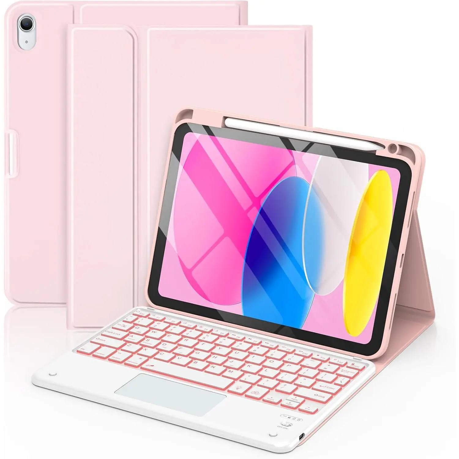 Adjustable Soft TPU Tablet Case with Keyboard for iPad 11th Gen (11in A16 2025) & 10th Gen (10.9in 2022) - 7-Color Backlit, Detachable, Multi-Touch Trackpad, Pencil Holder, Honeycomb Grid, Ideal for Student Working, Shell & Button Accessories