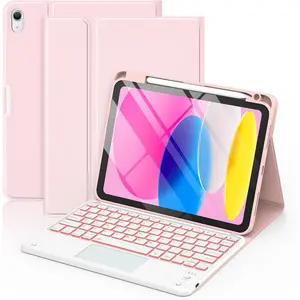 for iPad 11th/10th Generation Case with Keyboard, 7 Colors Backlit  Detachable with Multi-Touch Trackpad & Pencil Holder for iPad 11 inch A16 2025/10th Gen 10.9 Inch 2022(Light Pink)