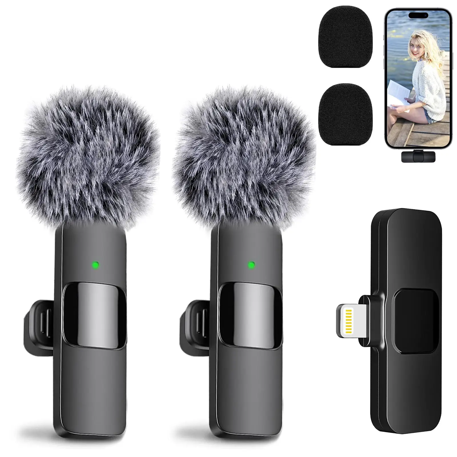 2 PCS Wireless Lavalier Microphone for iPhone, iPad,Android, USB-C Microphone Dual Wireless Microphone for Video Recording, Live Stream, Vlog Noise Re