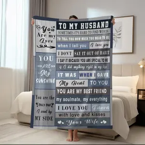 1pc Flannel Blanket for Husband - Soft and Warm, Husband Gift Blanket, Husband's Anniversary Birthday Gift, Personalized Blanket, Slogan Print Blanket, Birthday Gift Creative Blanket, Best Husband Gift Blanket for Men, Heartfelt Gift Blanket