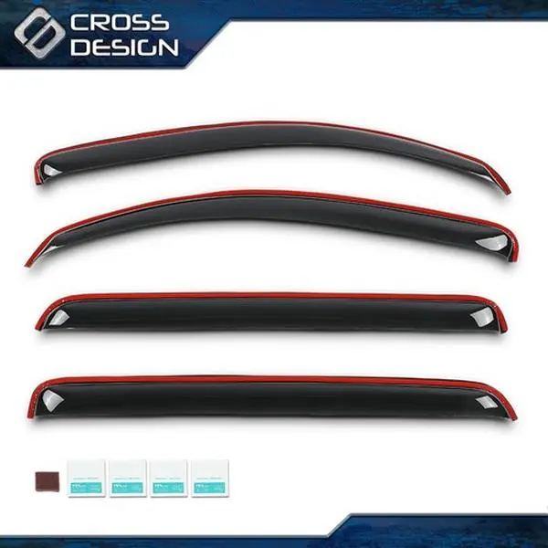 CROSSDESIGN 4-Pc Durable In-Channel Smoke Vent Window Visors, Front & Rear Exterior Side Deflectors with Car Visor Extender, Sun Protection for Toyota Tundra 2007-2021
