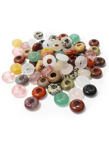 12pcs Mixed Color Large Hole Beads Natural Crystal Healing Chakra Energy Stone Decorations, Home Ornament, Stainless Steel Material, No Ca Prop 65, Chakra Healing Crystals