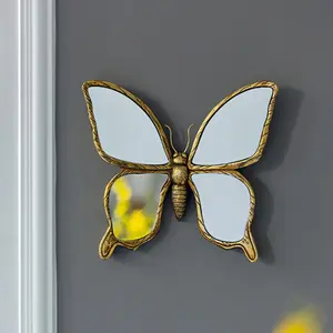 Butterfly Design Wall Mounted Mirror, 1 Count Vintage Resin Butterfly Wall Hanging Decor, Creative Wall Decor for Home Living Room Bedroom, Decoration Items