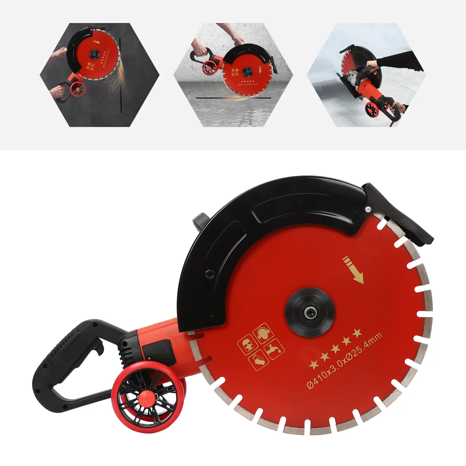 Heavy Duty 4000W 3000RPM Electric Concrete Cutter Saw Power Tool, 16.14in Large Diamond Blade, Rolling Pulley, Easy-to-Use Design, 110V US Plug for Concrete-Stone Cutting