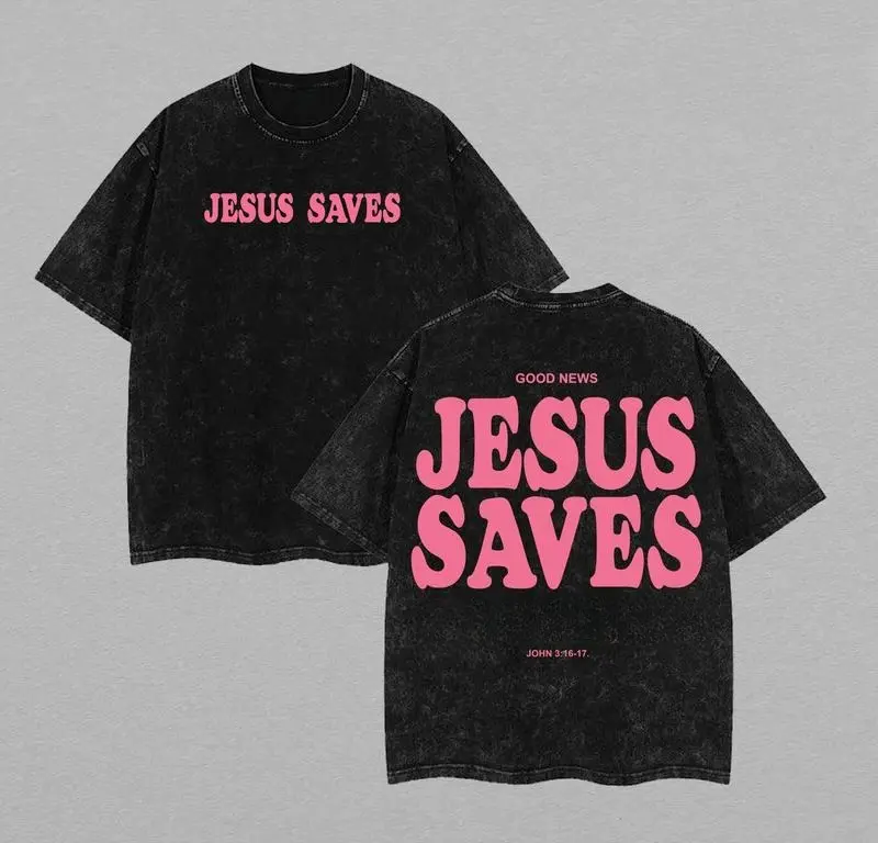 valentine shirts Jesus Saves Unisex Washed T-Shirt, Jesus Tee, Jesus Tshirt , Christian Apparel Streetwear Menswear Oversized Top Men and Women Menswear Tops , Gym Pump Cover Graphic Men's Regular Fit Vintage Casual