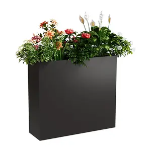 Metal Tall Planter Box - Rectangular Steel Planter with Adjustable Shelf & Drainage Holes, Heavy Duty Outdoor Indoor Plant Pot for Large Plants, Flowers