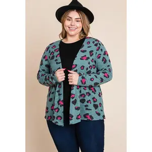 Plus Size Animal Printed Open Front Cropped Cardigan
