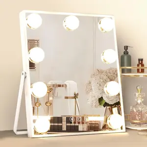 Hollywood Vanity Mirror with Lights - 9.8"x11.1" LED Lighted Makeup Mirror, Makeup Mirror with 9 Dimmable Bulbs, Smart Touch 3 Colors Dimmable  for Bedroom, Bathroom, Touch Control, White