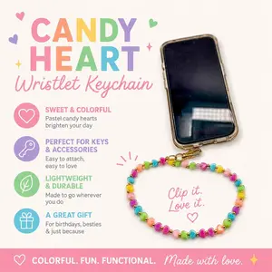 Candy Hearts Beaded Phone Charm Wristlet - Pastel Beaded Phone Strap - Y2K Cute Phone Lanyard Wrist Strap - Kawaii Coquette Gift for Her