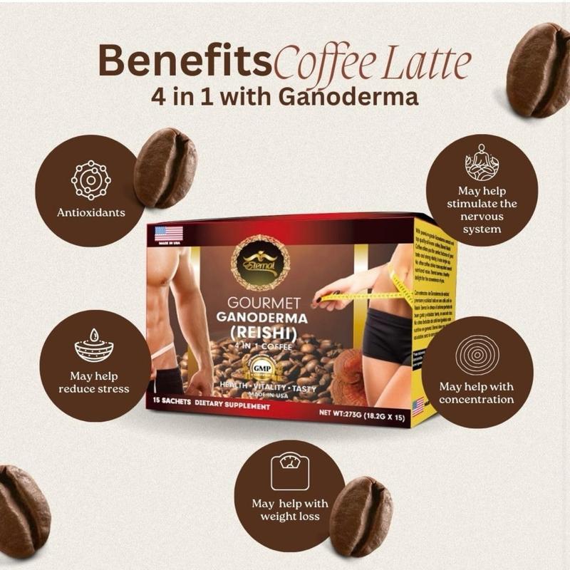 Yuri Shop Center Eternal Spirit Beauty Ganoderma Instant Coffee 4in1 Asian Beverage Sugar Flavor Natural Bean Light Roast with Reishi Mushroom Energy Boost