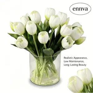ennva 22 realistic touch tulips made of PU artificial flowers, fake tulips for wedding parties, Easter, spring, home, restaurant, office decoration.White