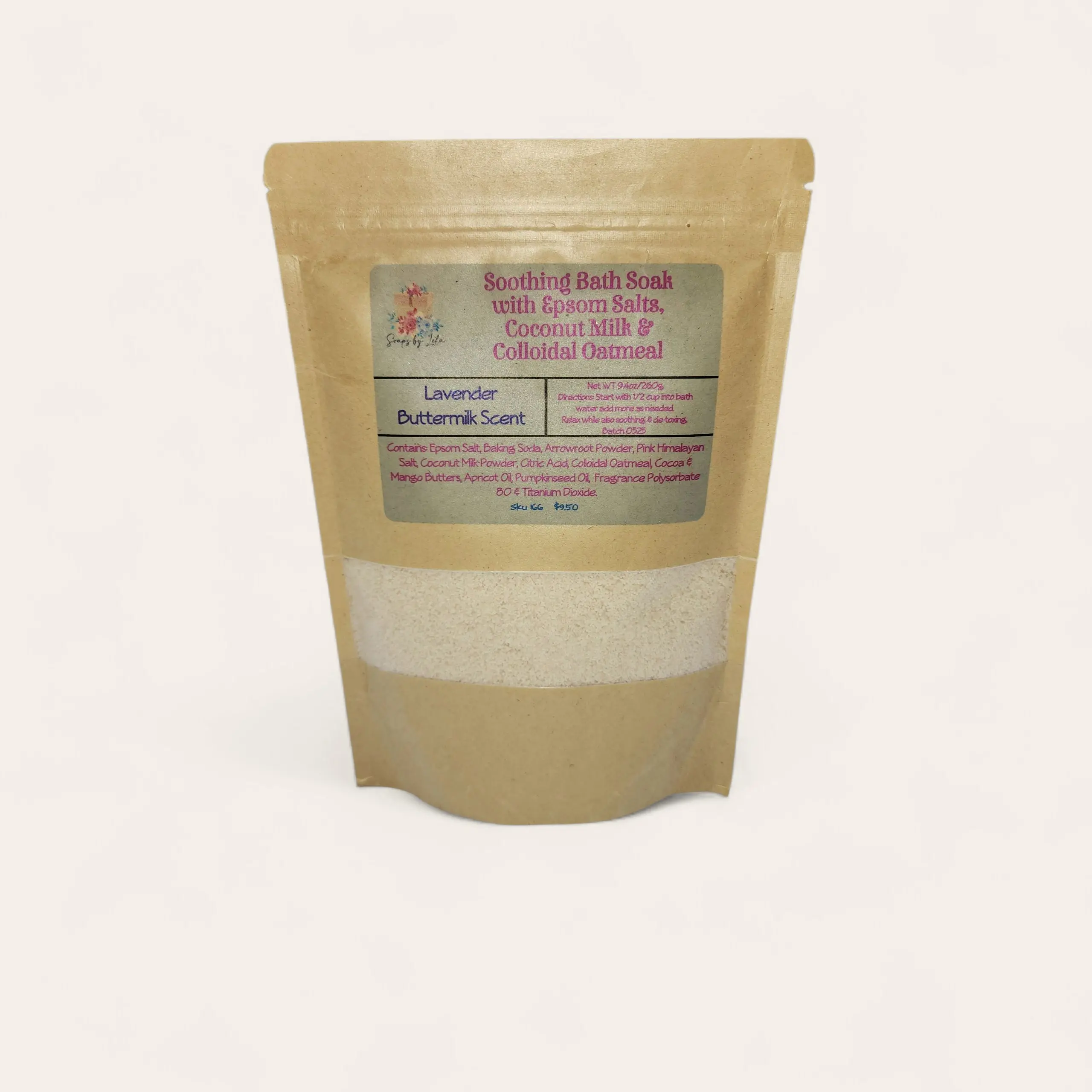 Soothing Bath Soak with Colloidal Oatmeal, Epsom Salts, Pink Himalayan Salts and Coconut Milk. Detoxifying bubble bath. Relax and rejuvenate.