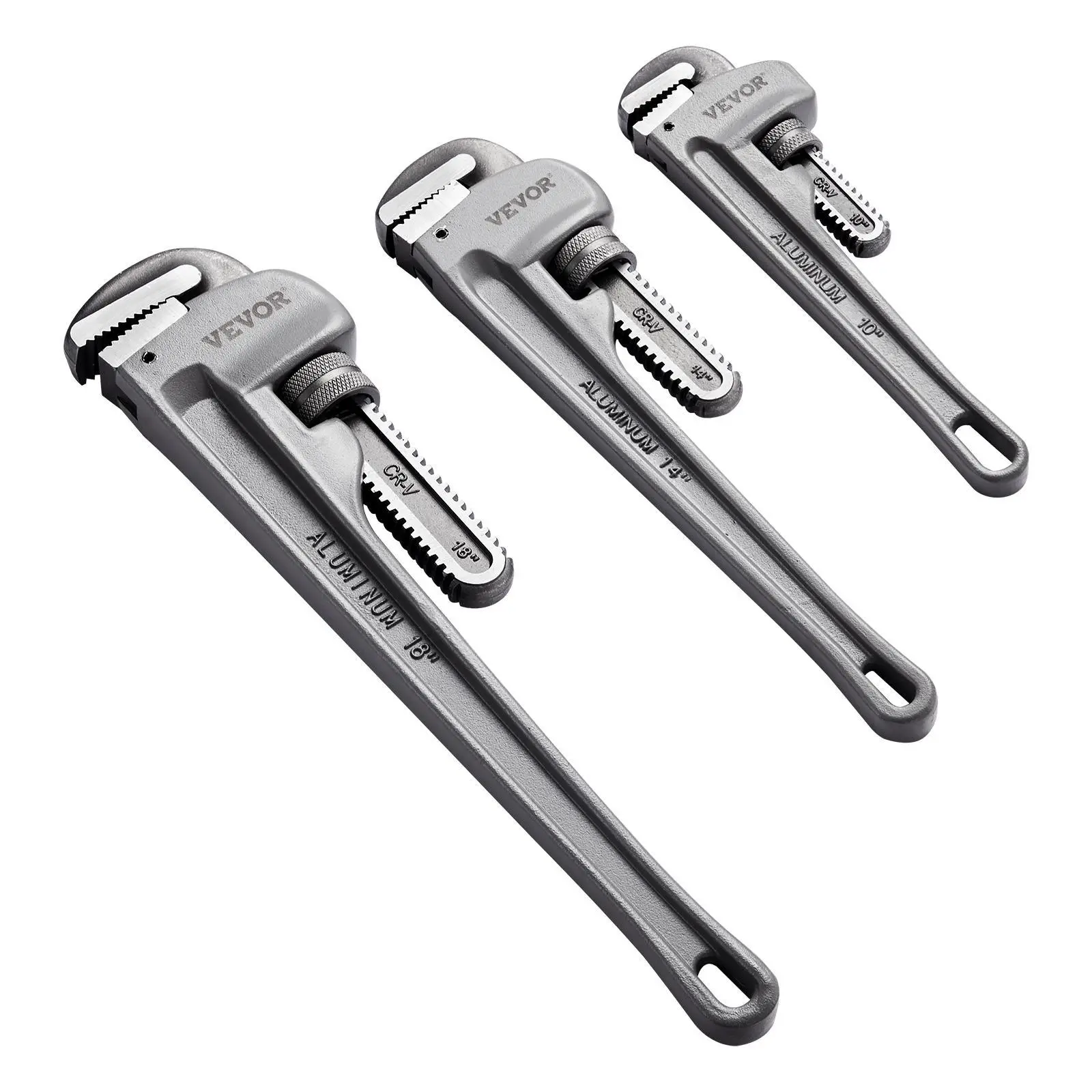 【summerfinds】VEVOR 3-Piece Pipe Wrench Set, 10" 14" 18" Aluminum Straight Pipe Wrench, Adjustable Plumbing Wrench, with High Strength Jaw and Ergonomic Handle, Hangable Design, for Water Pipes, Automotive Repairs