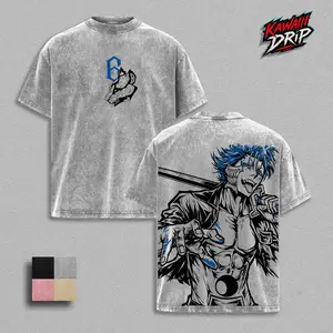 Grimmjow Jaegerjaquez Bleach Anime T-Shirt Hoodie | Espada 6 Arrancar Grimmjow Graphic Tee | Bleach Manga Streetwear Top Oversized Vintage Washed Shirt | Hollow Form Anime Fan Gift Graphic Tee Hoodie | Japanese Manga Streetwear Top