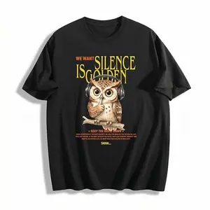 MoodTees Vintage Owl Graphic T-Shirt – American retro black short-sleeve tee, animal print shirt, 100% cotton, soft breathable fabric, comfortable relaxed fit, trendy streetwear, casual everyday wear, perfect for layering and gifts