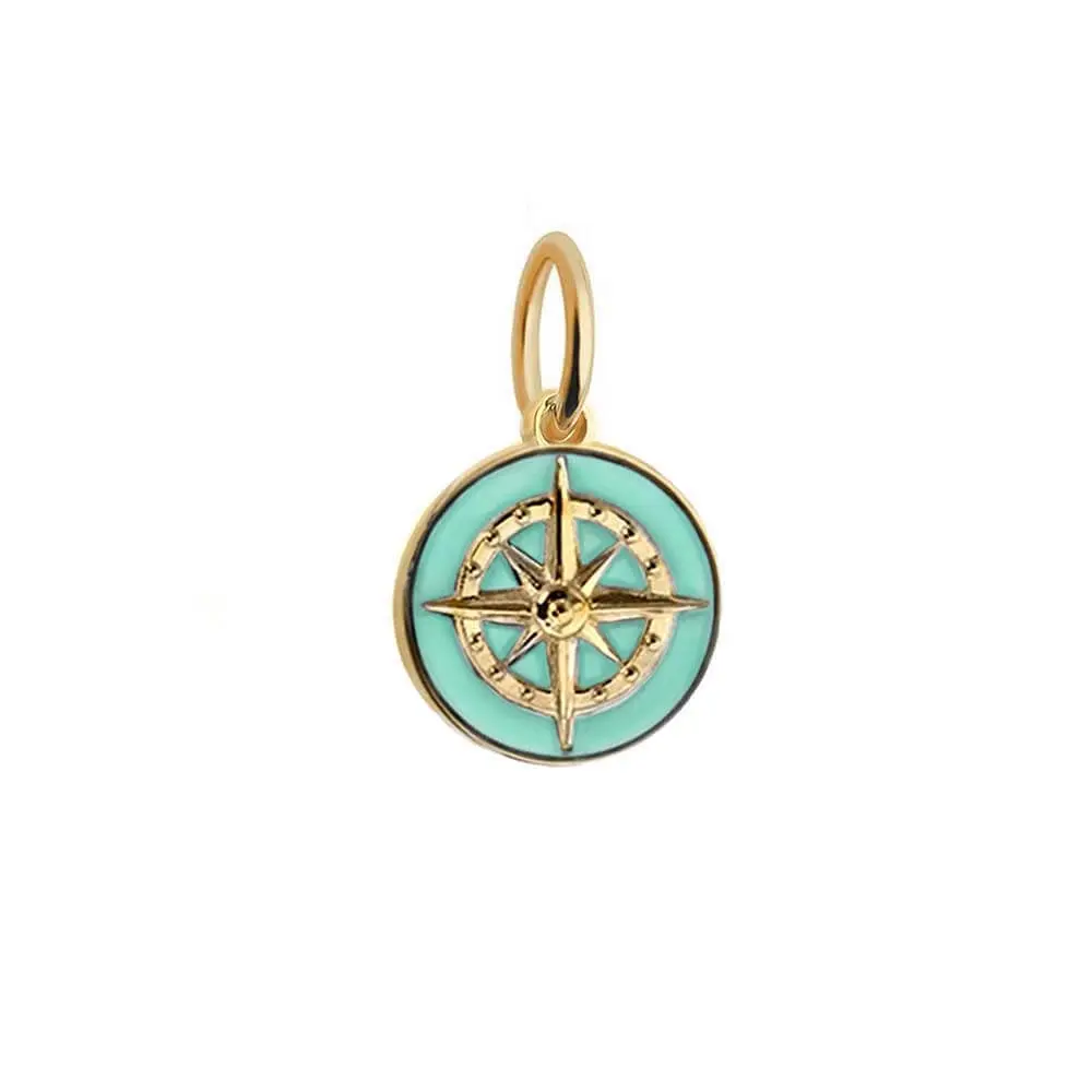 Compass Charm Mint Enamel, Gold Mini