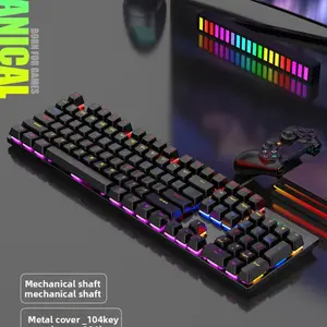104 Keys Mechanical Keyboard, Dustproof Blue Switch, RGB Backlit, Gaming Keyboard for E-Sports, Metal Panel, Colorful Keycaps, LED Backlit Keyboard