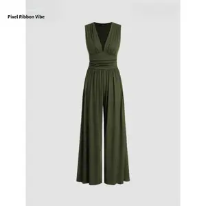 2026 New Solid Color Sleeveless Loose Wide-Leg Jumpsuit with Short Sleeves