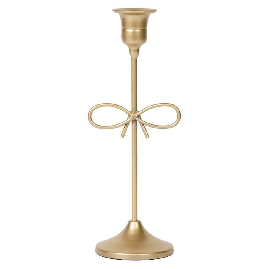 Collection Sterling & Noble Home Gold Metal 9.06" Taper Tabletop Indoor Candle Holder, with Bow Accent