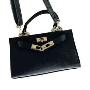 Kay Two Way Bag - Black Leather with Gold Hardware, Adjustable Strap, and Durable Design